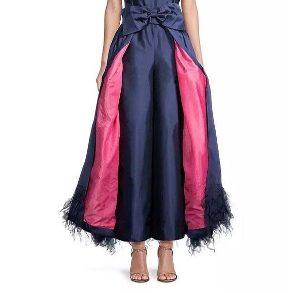 Frances Valentine Feather Hem Midi Skirt Bow Tie Pull-on Button Pocket S 279045